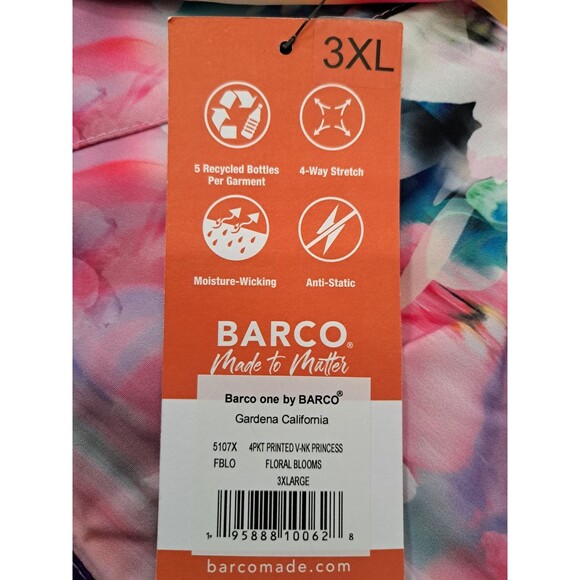 Barco One Women's 3XL Multicolor Floral Blooms Nurse Medical Scrub Top NWT - Picture 2 of 10